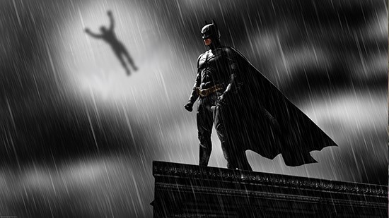 Batman ha preteso di leggere l'In Memoriam immerso nella notte oscura dal tetto del Municipio di Val Verde